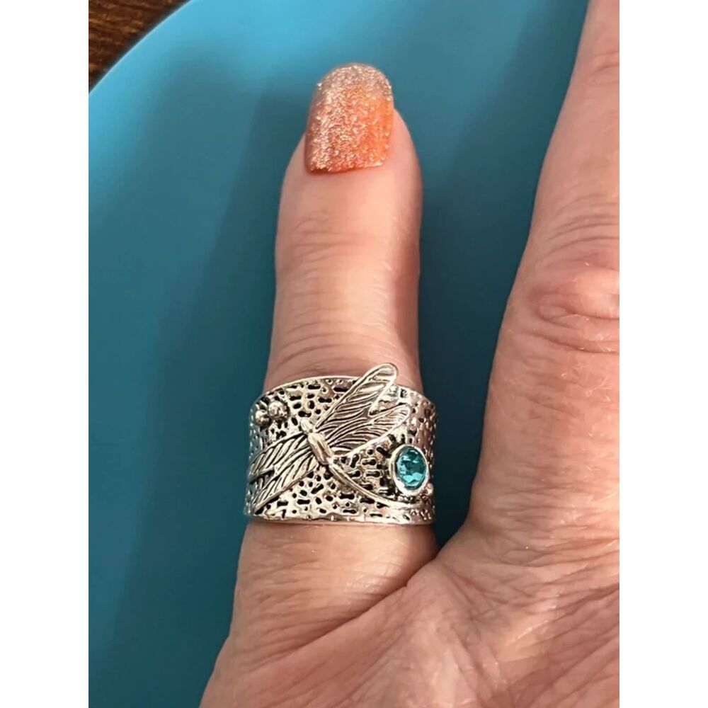 Unisex Dragonfly Cubic Zirconia Ring